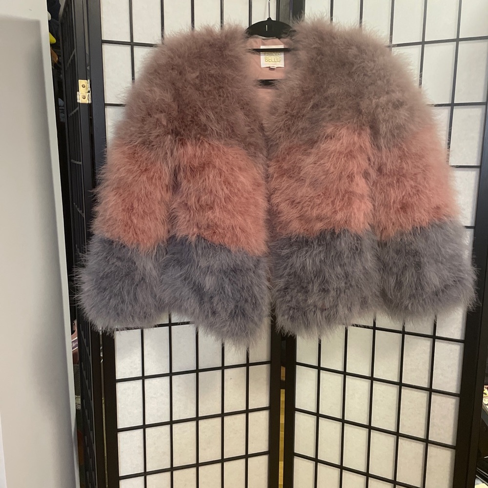 Pello Bello Feathered Light Brown/Pink/Blue Jacket